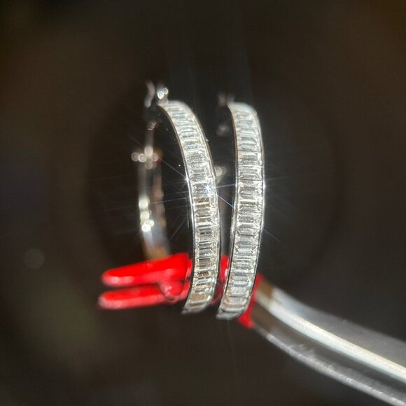 Baguette Swarovski Designer Hoops Earrings - Picture 3 of 5